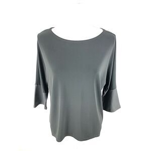 Clara Sun Woo Tunic Boatneck 3/4 Sleeve Blouse S Small Gray Stretch Oversize‎